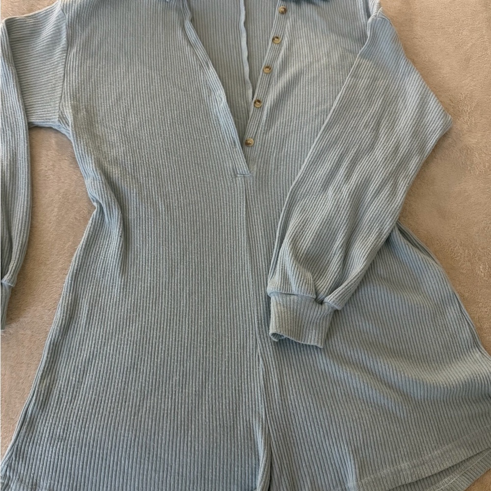 Princess Polly Light Blue Ribbed Romper